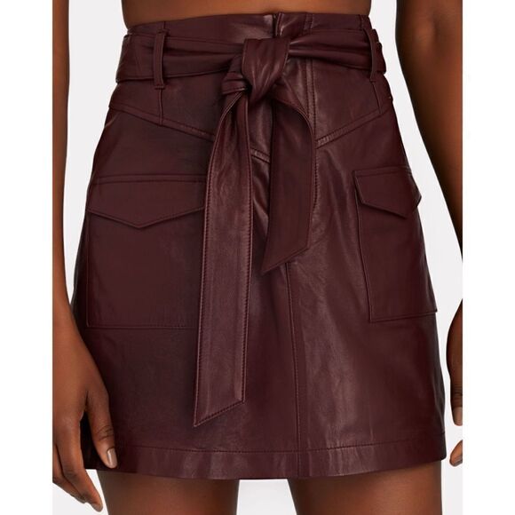 INTERMIX  Lamb Leather GARNET LEATHER MINI SKIRT in burgundy Size 6 / No Belt - Picture 1 of 7